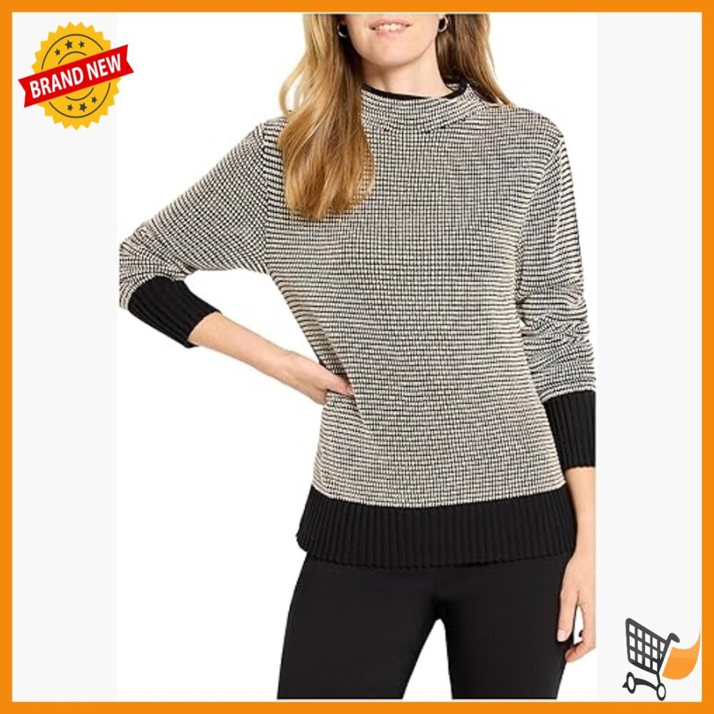 Long Sleeve Pixel Knit Pullover Sweater with Funnel Neck